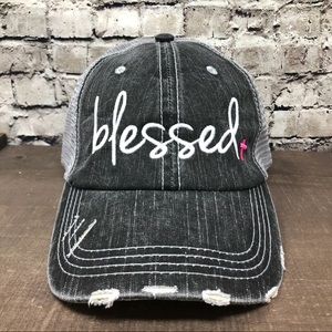 "Blessed" Embroidered & Distressed Trucker Cap